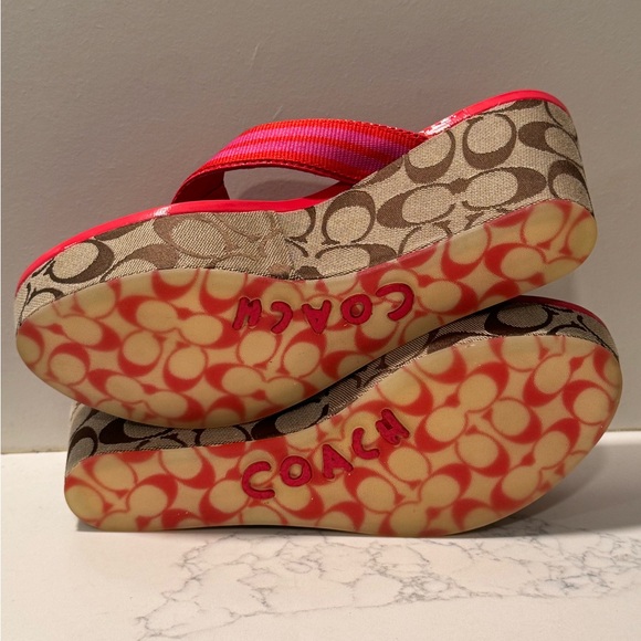 Coach - Gabriela Wedge Red and Brown Sandals - Picture 10 of 15